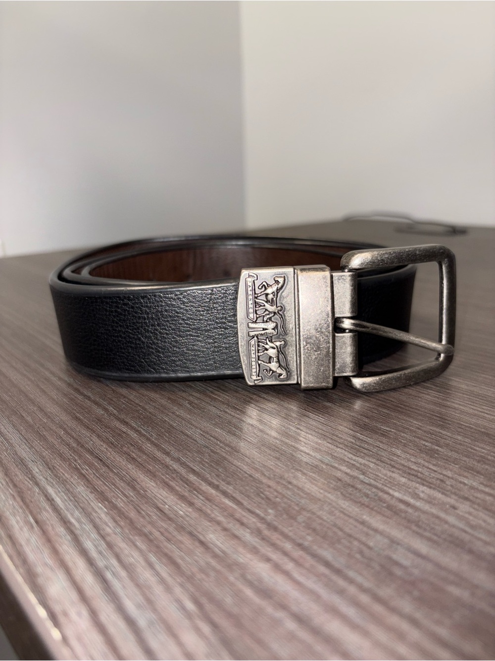 Levi's Reversible Leather Belt with Antique Silver Buckle Black/ Brown